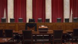 The Courtroom of the Supreme Court showing Associate Justice Antonin Scalia's Bench Chair and the Bench in front of his seat draped in black following his death on February 13, 2016.