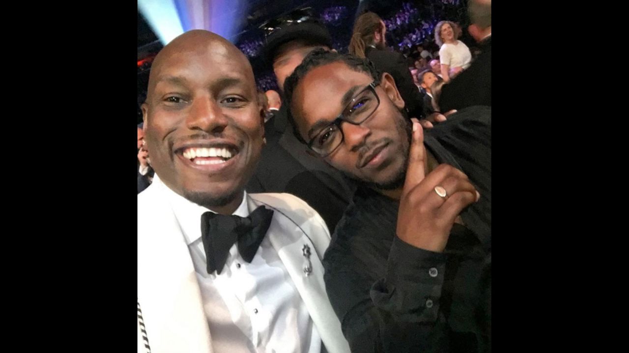 Actor and singer Tyrese Gibson, left, takes a selfie with rapper Kendrick Lamar at the Grammy Awards on Monday, February 15. "All of our success is dedicated to the future generations out of South Central LA," <a href="https://www.instagram.com/p/BB1CrgaIZiS/" target="_blank" target="_blank">Gibson said on Instagram.</a> "Our success represents what's POSSIBLE!!!!!!!!!!!"