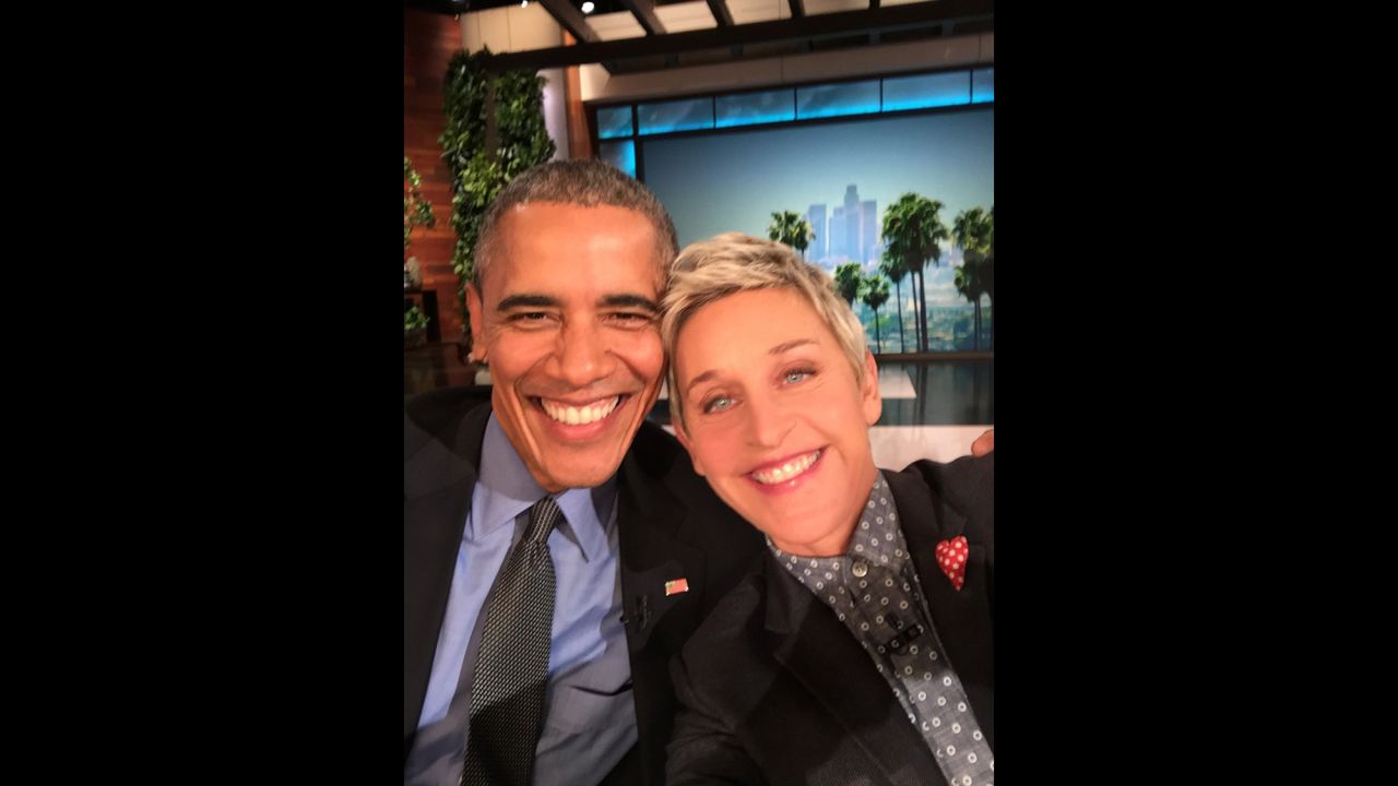 U.S. President Barack Obama poses with Ellen DeGeneres after she interviewed him on Thursday, February 11. "Selfie with the Chief," <a href="https://twitter.com/TheEllenShow/status/697948221125996544" target="_blank" target="_blank">she tweeted.</a>