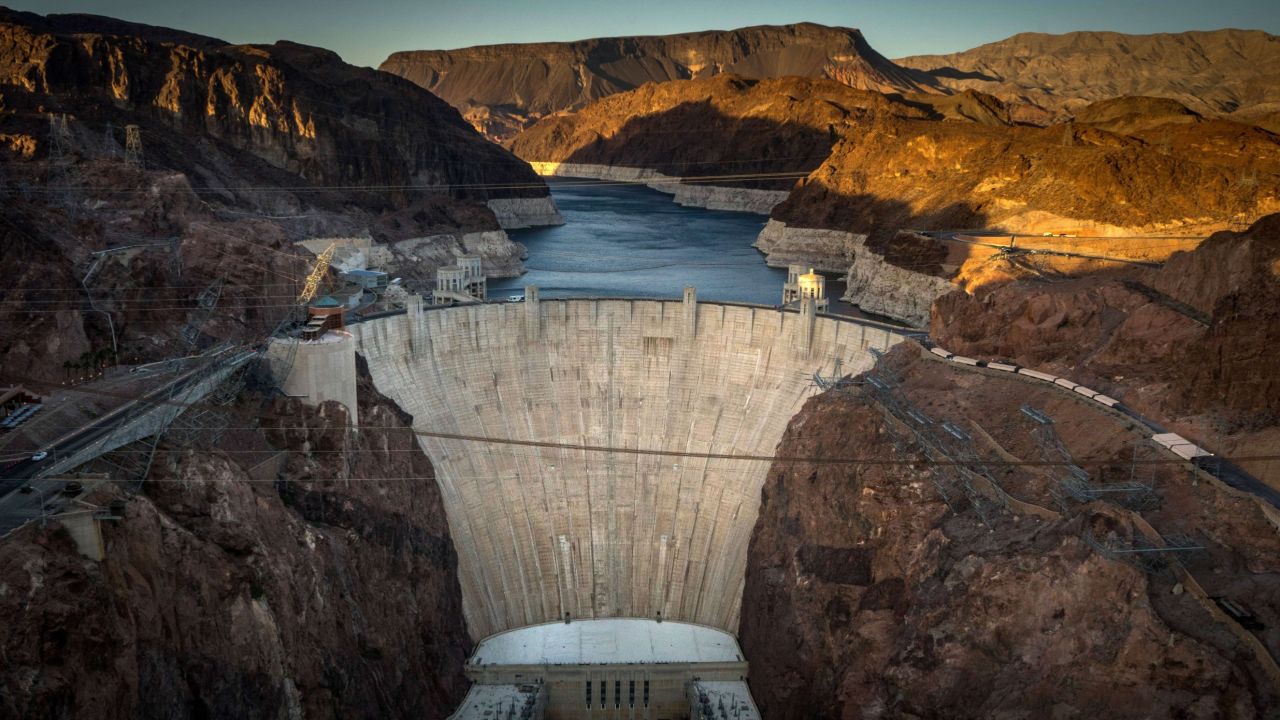 The Hoover Dam was built in the 1930s to create Lake Mead. The dam's generators provide power for public and private utilities in Nevada, Arizona, and California.