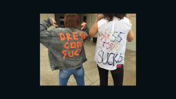Students at Buchanan High School in Fresno, California protest their school dress code. 