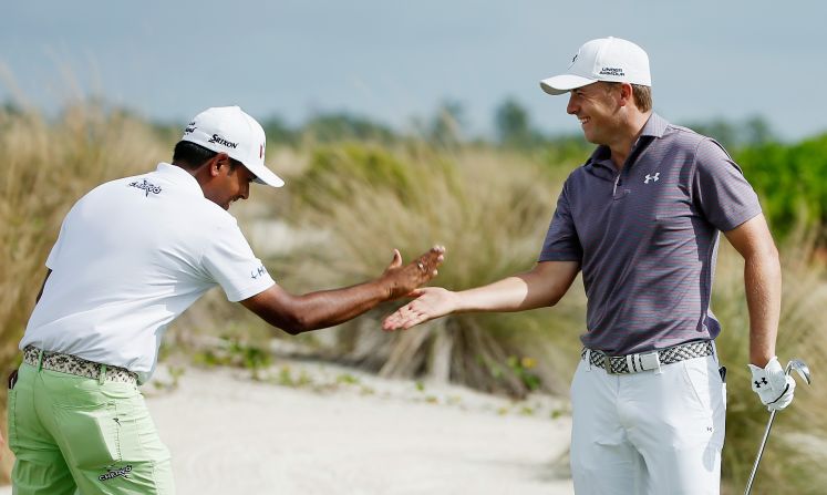The 28-year-old Lahiri says brushing shoulders with Tiger Woods in 2014 was "surreal," but now counts some of the top players in the world as friends. Here he's seen celebrating with world No. 1 Jordan Spieth after the Texan shot a hole-in-one at a tournament in Bahamas on December 3, 2015.