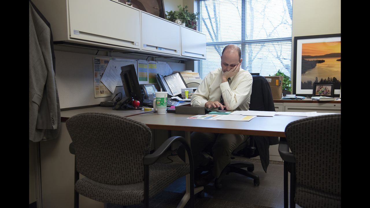 While at work, Jeff receives a text from his wife about an earlier argument they had. He told Busch that sometimes their ordinary arguments can escalate quickly because of miscommunication. He said that he's had to rethink how he approaches some issues.