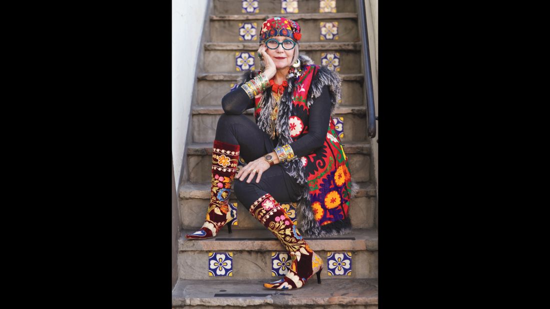 <strong>Suzi Click, 66:</strong> "My designs reflect my personality and my passion for ethnic embellishment. This is how I dress -- expressing the power of adornment in my own unique mix of textures, colors and patterns with bold jewelry for a luxe, bohemian vibe."