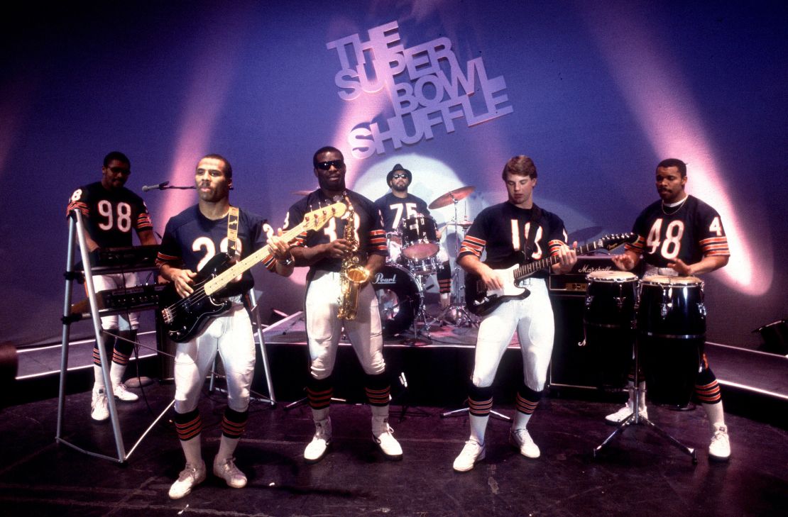 Chicago Bears players film the music video for the Super Bowl Shuffle in 1985.    