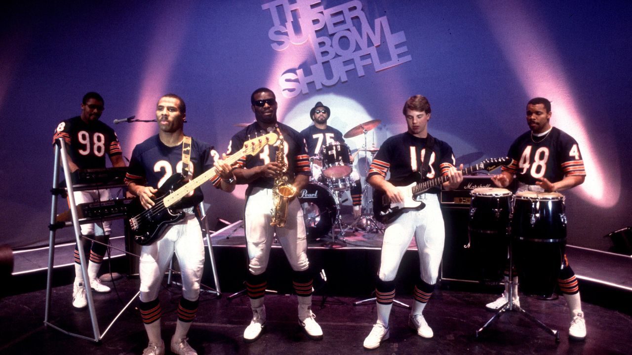 Chicago Bears players film the music video for the Super Bowl Shuffle in 1985.