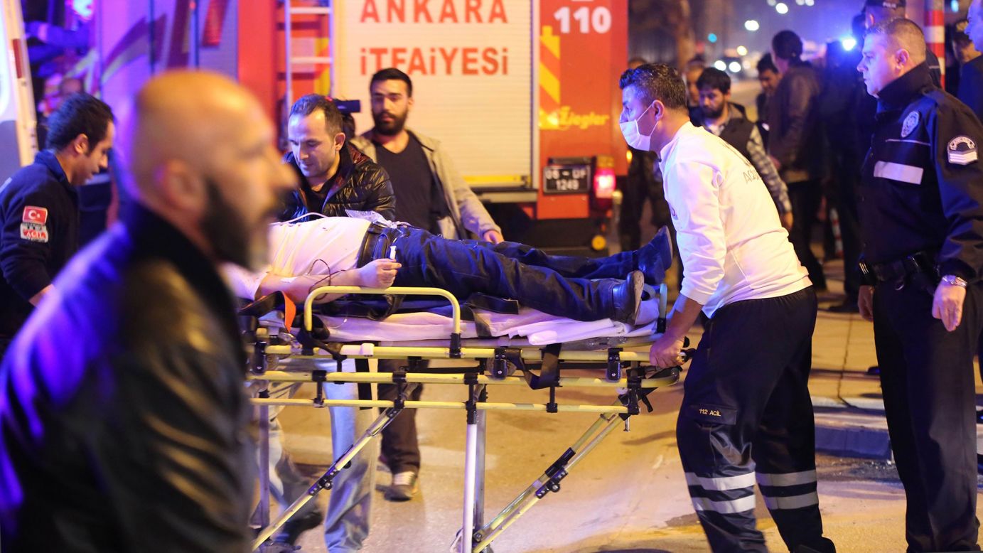 An injured person receives medical treatment on February 17. The cause of the blast wasn't immediately available. But Ankara Gov. Mehmet Kiliclar said it may have been caused by a car bomb, according to Anadolu.