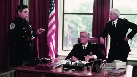 George Gaynes, center, with G.W. Bailey and and George R. Robertson in "Police Academy."