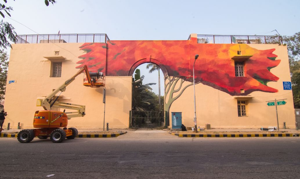 "Lava Tree" by Anpu Varkey.<br /><br />The festival invites both international and local artists, like Anpu, in order to stimulate creative dialogue. "Indian street art scene is still very nascent and we need the support of the international artist community, to come and work with Indian artists, to collaborate, share knowledge...so that the Indian artists can also grow," says Bahl. <em>(Photograph by Akshat Nauriyal)</em>