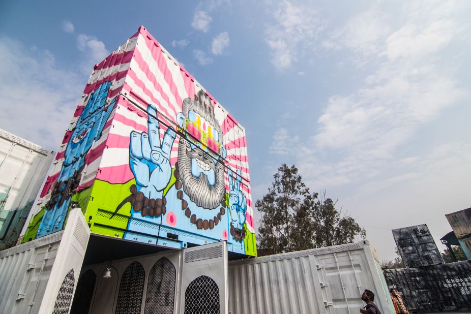 Artist Harsh Raman painted two shipping containers at the Inland Container Depot in his signature style, which is bold, colorful and whimsical. <em>(Photograph by Akshat Nauriyal)</em>