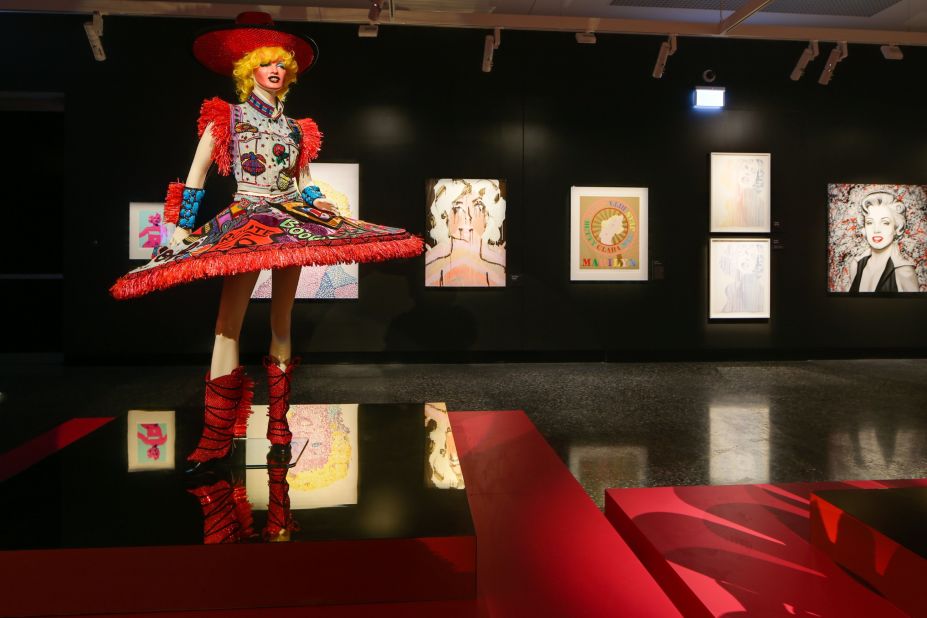 The exhibition is not confined to canvas: this "rock and roll cowgirl" costume by Australian designer Jenny Kee was also inspired by Monroe. The dress was used in the opening ceremony of the Sydney 2000 Olympic Games. 