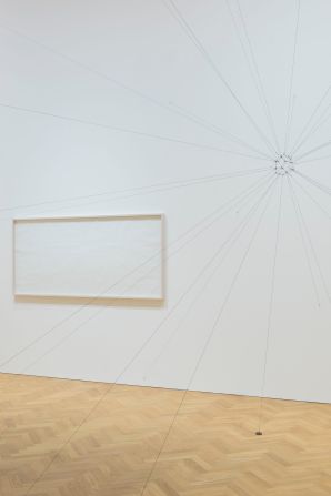 "We share the same passion about the universe, in its cosmic plenum, said Tomás Saraceno, a trained architect who makes complex installations out of rope. "Inasmuch as he found his balance and movement in fixed mobiles, I have been experimenting with movement by creating flying sculptures that can revolve around the planet." 