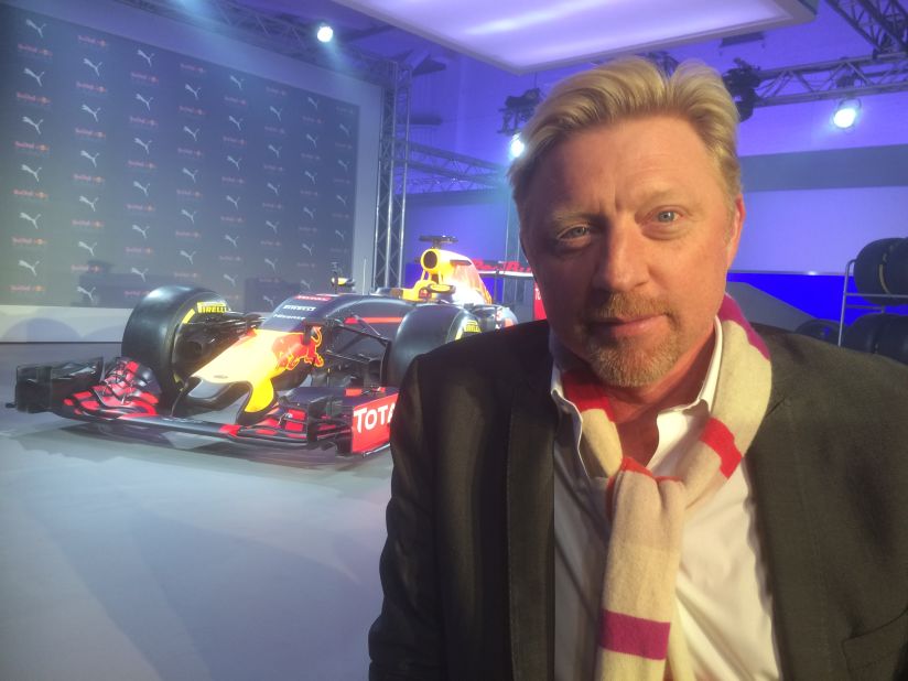 Formula One super-fan Boris Becker attended the Red Bull car launch and the grand slam winner turned tennis coach was happy to pose for this photo especially for CNN!