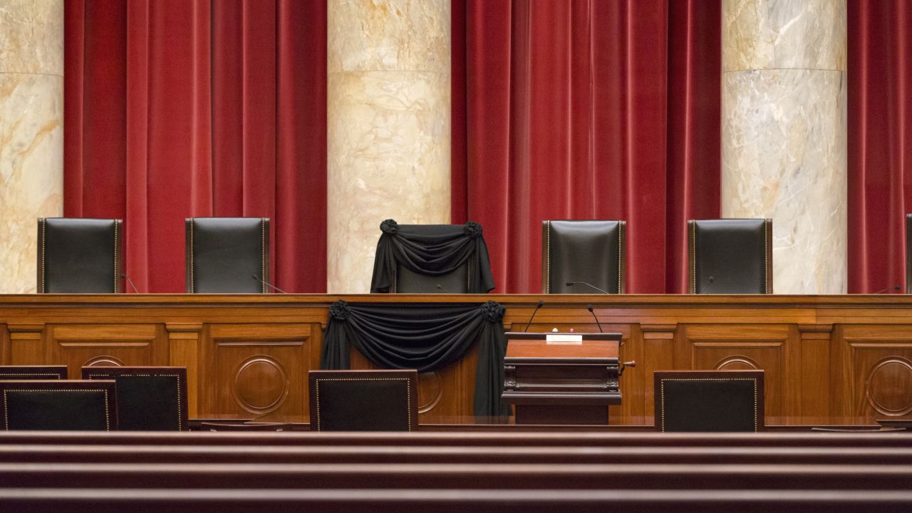 The chair of Supreme Court Justice Antonin Scalia is draped in black Tuesday, February 16, in Washington. <a href="http://www.cnn.com/2016/02/13/politics/supreme-court-justice-antonin-scalia-dies-at-79/" target="_blank">He died several days earlier</a> at the age of 79.