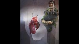 The suffering of Syrians is depicted in artist Sara Shamma's "World Civil War Portraits" (ALT: Butcher)