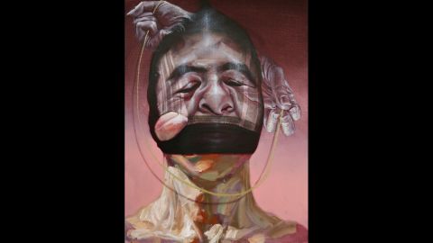 The oil painting "Icognito 1" is one of four paintings depicting the anonymous suffering of many.