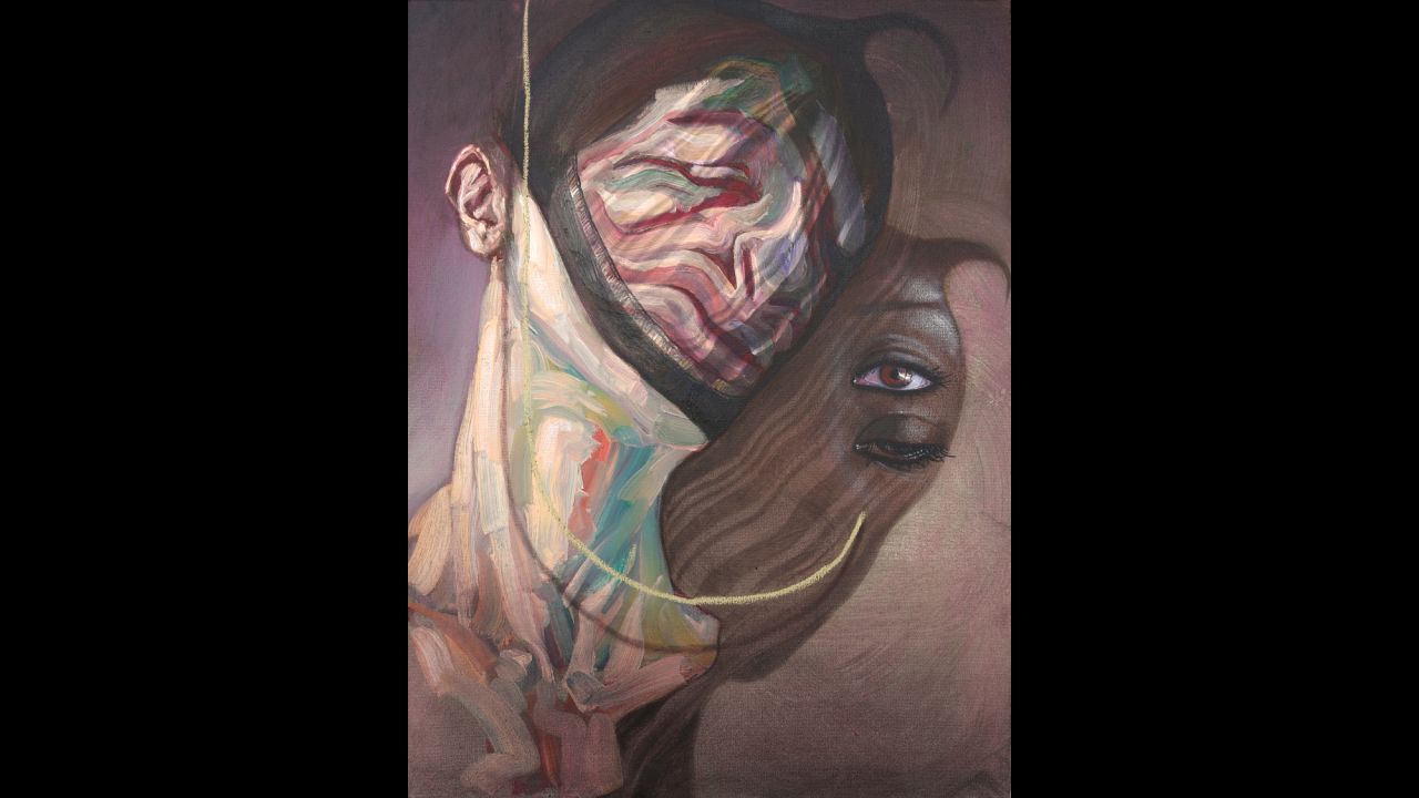 "I think that this war is not only a war in Syria, it is a world war" says the artist of the exhibit. "Incognito 4" is an oil painting on canvas.