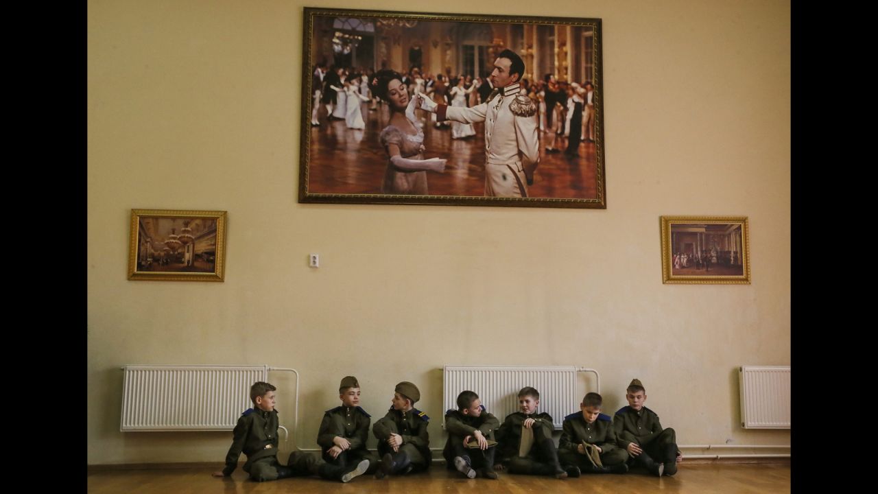 Young cadets sit together at the Moscow Presidential Cadet School on Wednesday, February 17.