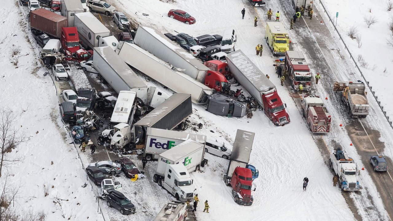 Vehicles pile up at the site of a fatal crash near Fredericksburg, Pennsylvania, on Saturday, February 13. At least three people were killed and many more were injured when dozens of vehicles <a href="http://www.cnn.com/2016/02/13/us/pennsylvania-interstate-deadly-pileup/" target="_blank">slammed into each other,</a> officials said. A driver involved told CNN the weather was a prime factor. "It was definitely a whiteout, I couldn't see any further than probably two city blocks," Raoul Jardine said.