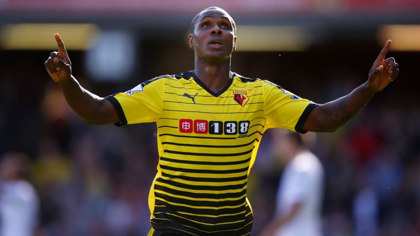 WATFORD, ENGLAND - SEPTEMBER 12:  Odion Ighalo of Watford celebrates scoring the opening goal during the Barclays Premier League match between Watford and Swansea City at Vicarage Road on September 12, 2015 in Watford, United Kingdom.  (Photo by Ian Walton/Getty Images)