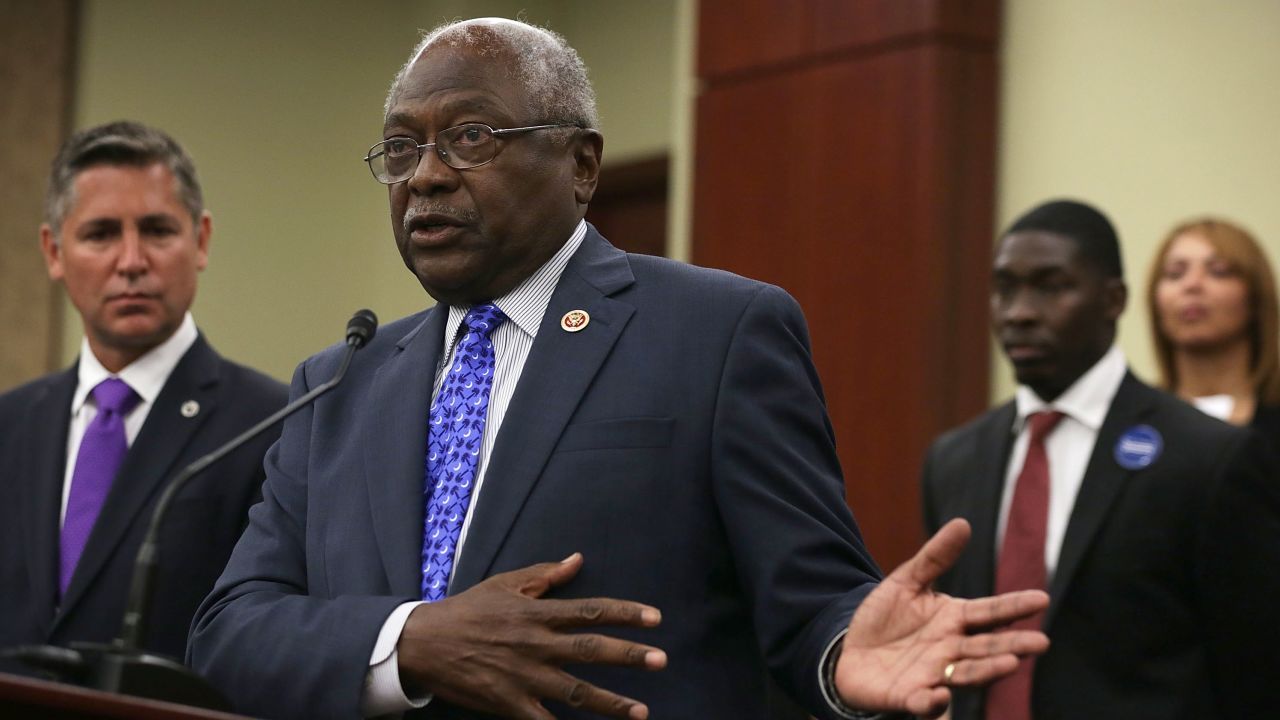 Rep. James Clyburn speaks as President of the Brady Campaign to Prevent Gun Violence Dan Gross, July 8, 2015 on Capitol Hill.