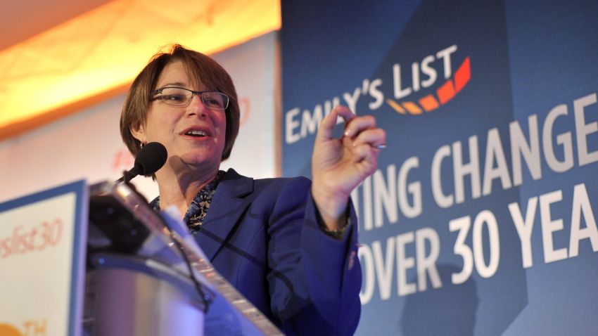 WASHINGTON, DC - MARCH 03:  Senator Amy Klobuchar speaks at EMILY's List 30th Anniversary Gala at Washington Hilton on March 3, 2015 in Washington, DC.  (Photo by Kris Connor/Getty Images for EMILY's List)