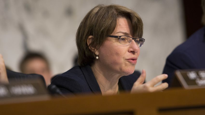 Committee vice-chair Sen. Amy Klobuchar questions Federal Reserve Bank Chairwoman Janet Yellen as she testifies to the Joint Economic Committee during a hearing entitled 'The Economic Outlook,' on Capitol Hill, May 7, 2014 in Washington, DC.