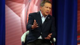 COLUMBIA, SC - FEBRUARY 18:  Republican presidential candidate, Ohio Gov. John Kasich answers a voter's question in a CNN South Carolina Republican Presidential Town Hall with host Anderson Cooper on February 18, 2016 in Columbia, South Carolina. The primary vote in South Carolina is February 20.  (Photo by Spencer Platt/Getty Images)
