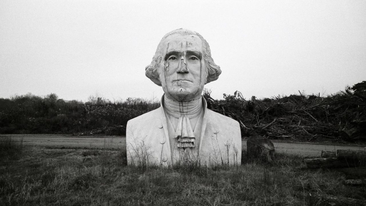 A derelict sculpture of George Washington.