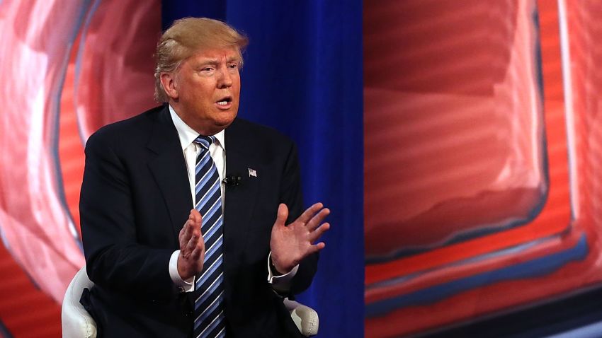 COLUMBIA, SC - FEBRUARY 18: Republican presidential candidate Donald Trump speaks at a CNN South Carolina Republican Presidential Town Hall with host Anderson Cooper on February 18, 2016 in Columbia, South Carolina. The primary vote in South Carolina is February 20.  (Photo by Spencer Platt/Getty Images)