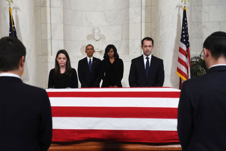 U.S. President Barack Obama and first lady Michelle Obama pay their respects as the body of Supreme Court Justice Antonin Scalia <a href="http://www.cnn.com/2016/02/19/politics/supreme-court-antonin-scalia-memorial/index.html" target="_blank">lies in repose</a> on Friday, February 19. 