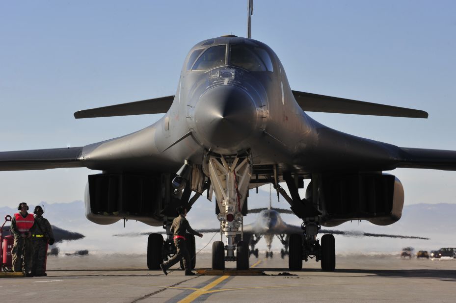 The four-engine jet can fly at 900 mph and carry the largest payload of bombs and missiles in the Air Force inventory. The Air Force has 62 B-1Bs in the fleet.