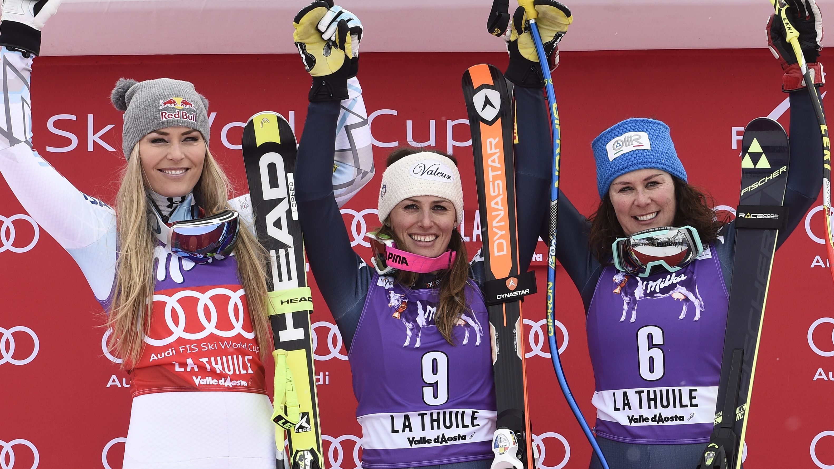 Lindsey Vonn (left) took second place in the World Cup downhill in La Thuile behind Nadia Fanchini of Italy. 