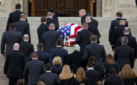 The casket containing Scalia's body arrives at the Basilica of the National Shrine of the Immaculate Conception.