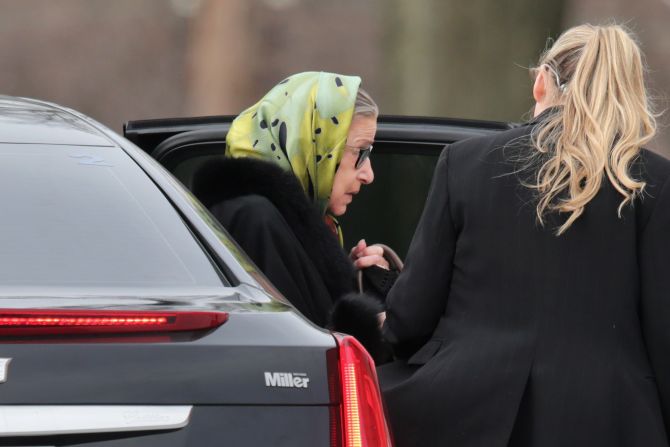 Justice Ruth Bader Ginsburg arrives for Scalia's funeral on February 20. 