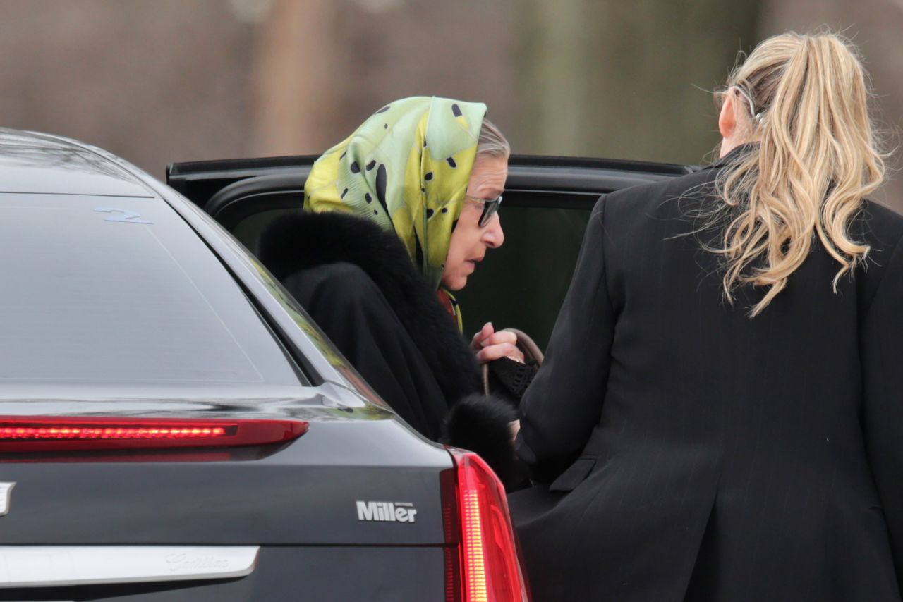 Justice Ruth Bader Ginsburg arrives for Scalia's funeral on February 20.