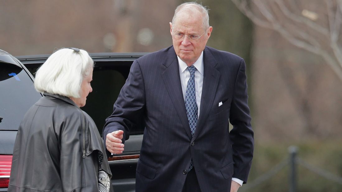 Justice Anthony Kennedy and his wife, Mary Davis, arrive at Scalia's funeral Mass on February 20. 