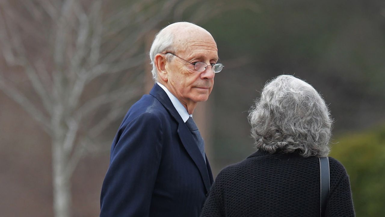 Justice Stephen Breyer and his wife, Joanna Hare, arrive on February 20. 