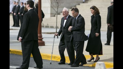 Former U.S. Supreme Court Associate Justice John Paul Stevens departs from the funeral for Scalia. 