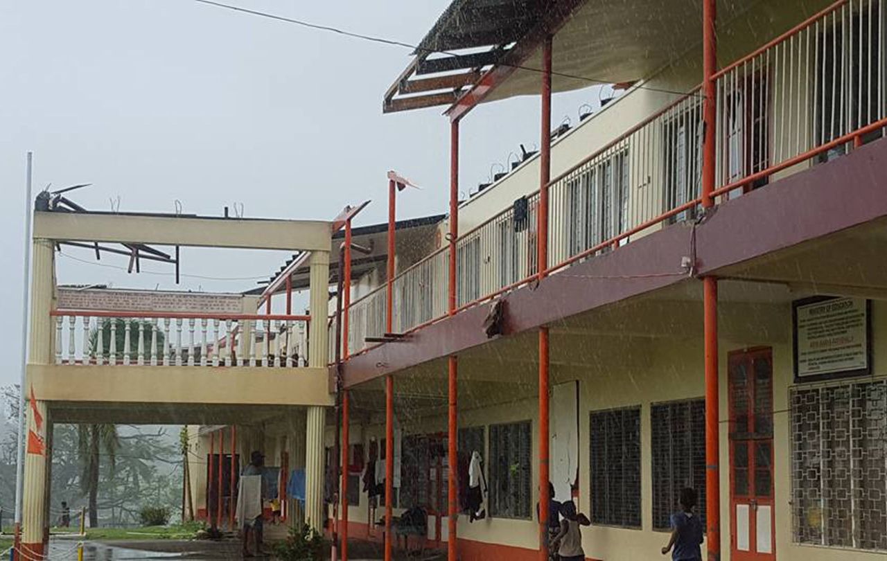 A school in Ba, Fiji, shows damage from the cyclone on February 21.