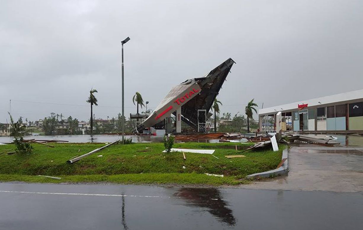 A gas station damaged in the cyclone is seen on February 21 in Ba, Fiji.