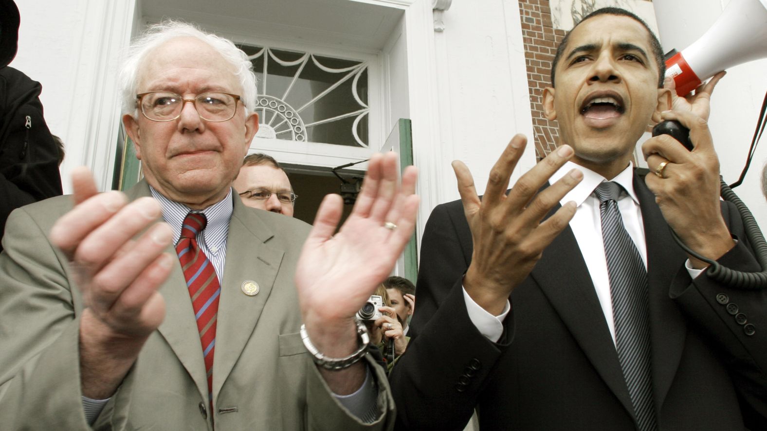 Barack Obama, then a US senator, endorses Sanders' Senate bid at a rally in Burlington in 2006.