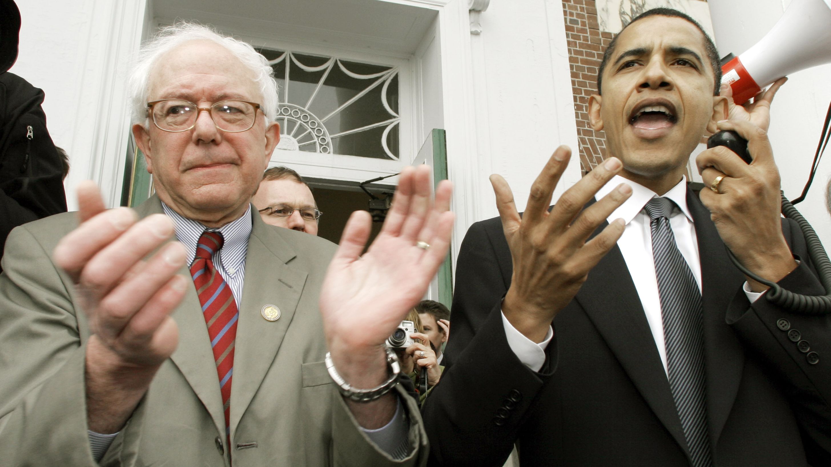 Barack Obama, then a US senator, endorses Sanders' Senate bid at a rally in Burlington in 2006.