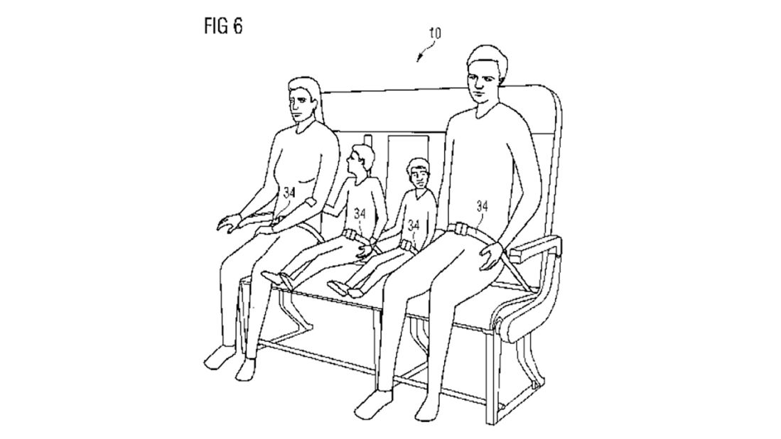 The seating can be adjusted to accommodates families (or miniature adults, as this illustration from the patent seems to suggest). 