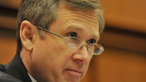 Sen. Mark Kirk (R-IL) questions a group of nuclear experts at a public forum on the safety of Illinois nuclear power plants on March 25, 2011 in Chicago, Illinois.