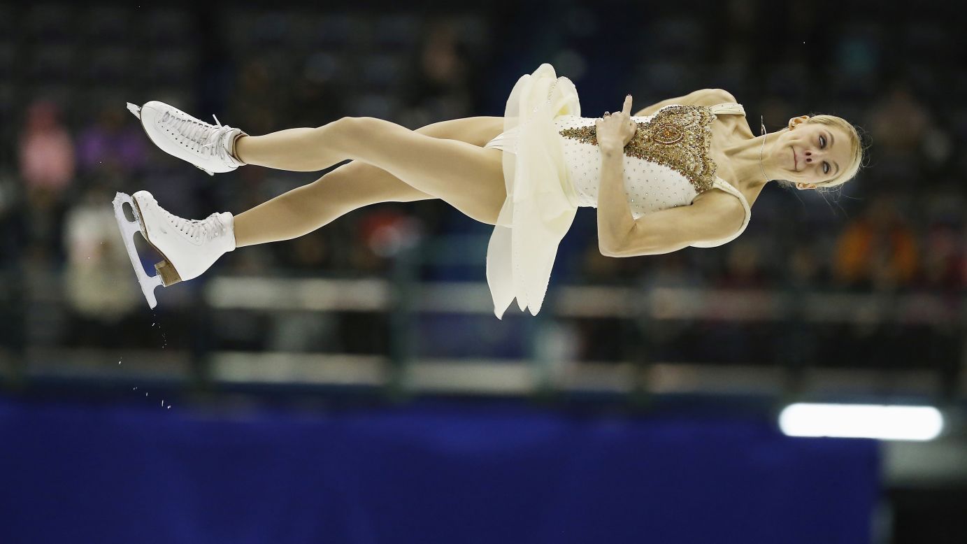 American figure skater Alexa Scimeca goes airborne Saturday, February 20, during the Four Continents event in Taipei City, Taiwan. She and Chris Knierim finished second in the pairs competition, behind Sui Wenjing and Han Cong of China.
