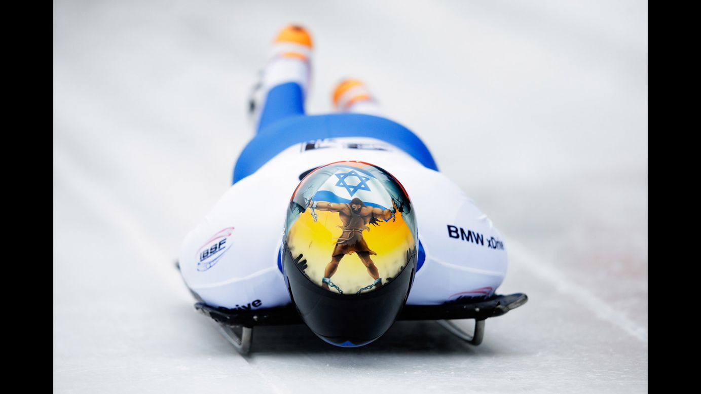 Israel's Adam Edelman completes a skeleton run Thursday, February 18, at the IBSF World Championships in Innsbruck, Austria.