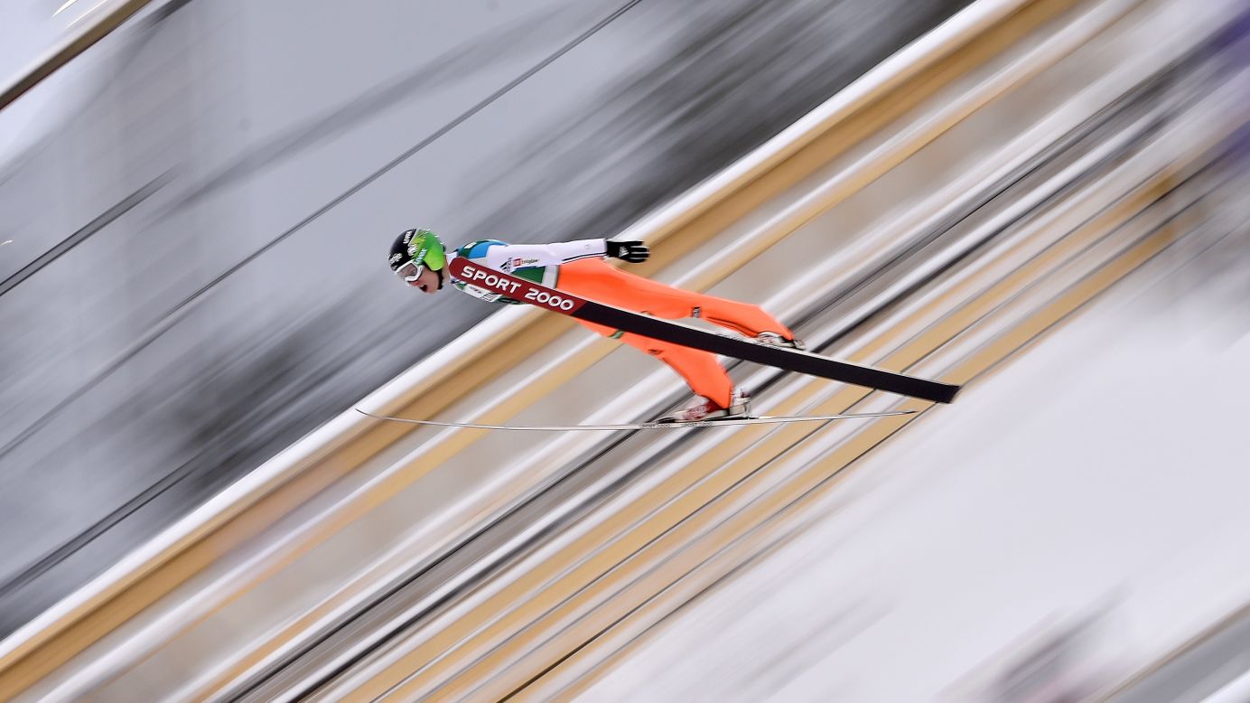 Slovenian ski jumper Jurij Tepes competes at a World Cup event in Lahti, Finland, on Sunday, February 21.