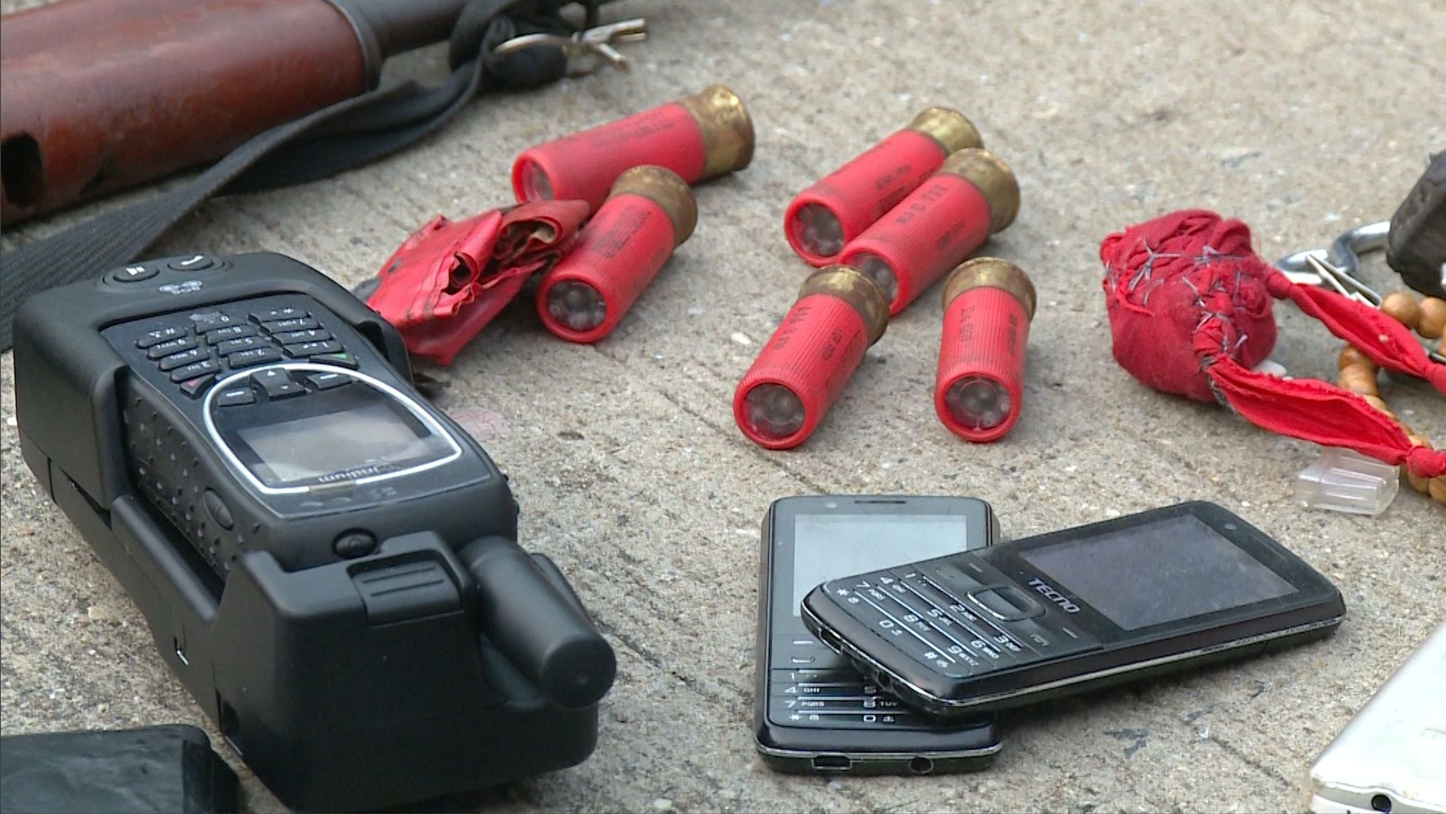 Officers recovered from the ship AK47s, magazines, bullets and satellite phones