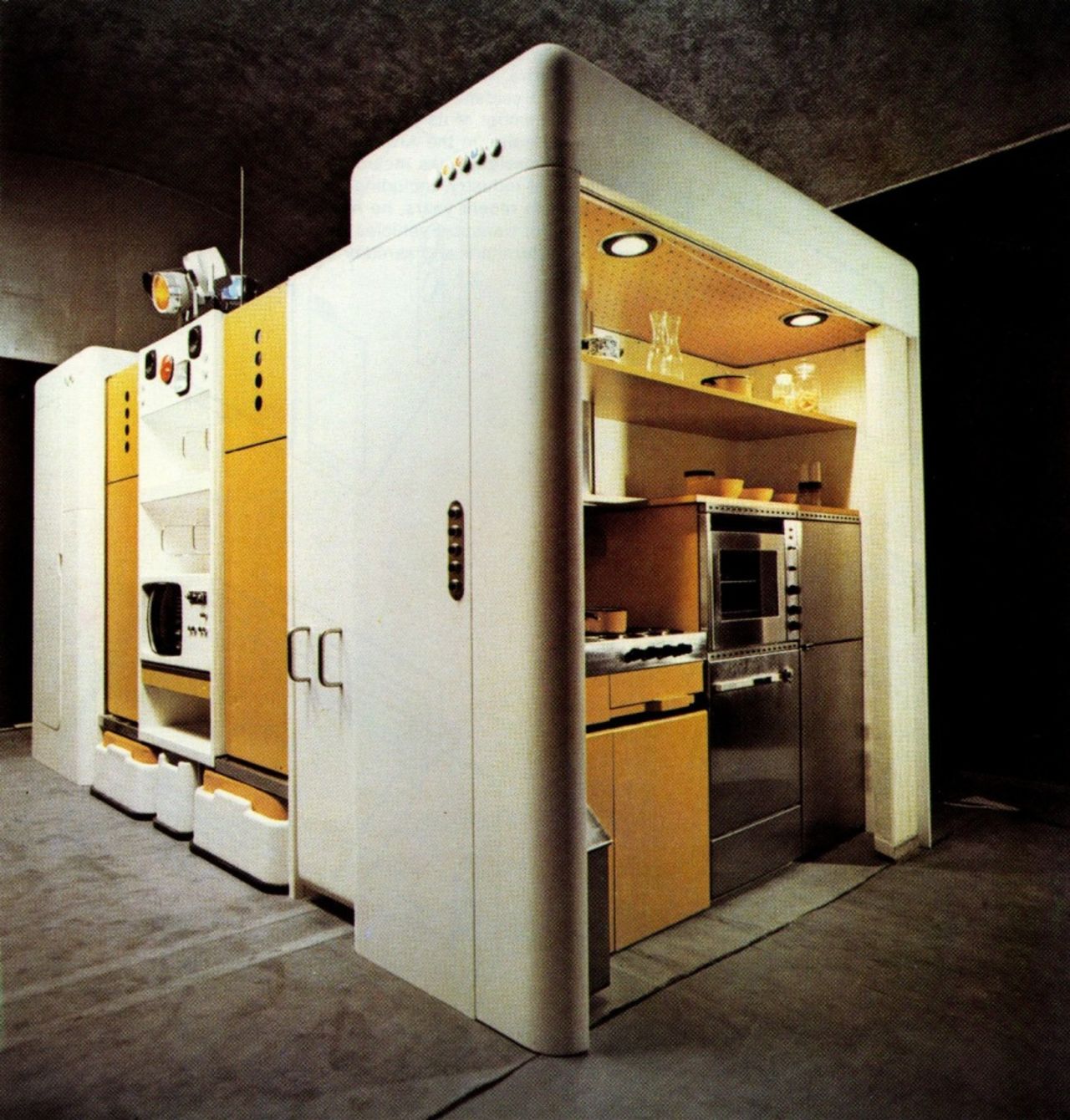 <em>By Joe Columbo, 1971</em> <br />This was seen as industrial designer Cesare "Joe" Colombo's swan song, as he died shortly after creating it. This is one realisation of Le Corbusier's modernist idea of a 'machine for living', attempting to meet all domestic needs in one compact unit.